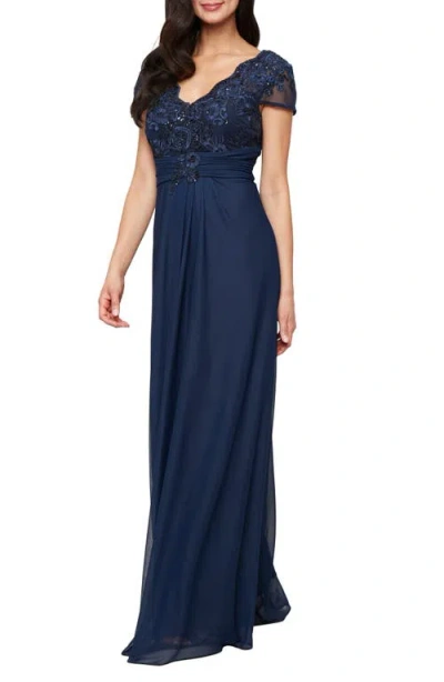 ALEX EVENINGS ALEX EVENINGS SEQUIN LACE BODICE GOWN