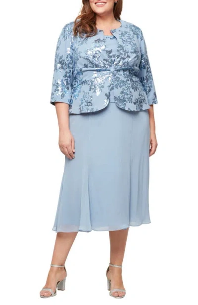 ALEX EVENINGS ALEX EVENINGS SEQUIN STRETCH CREPE COCKTAIL DRESS & JACKET