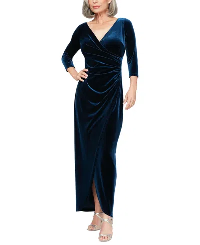 ALEX EVENINGS WOMEN'S VELVET RUCHED 3/4-SLEEVE GOWN