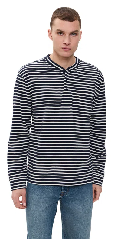 ALEX MILL ALLAN HENLEY IN COTTON STRIPE NAVY/NATURAL