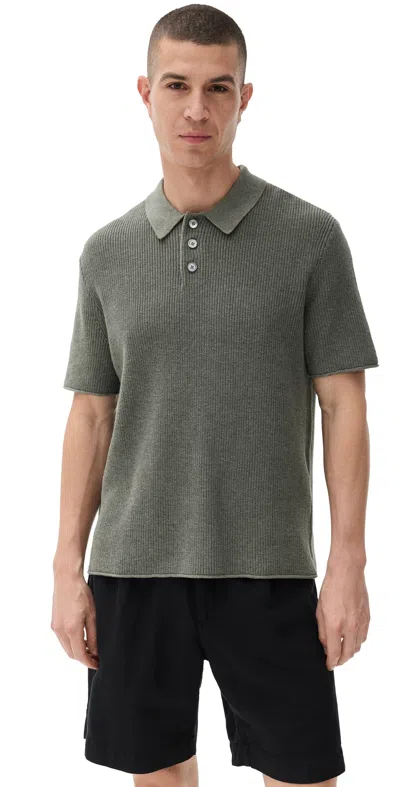 ALEX MILL JAYCE POLO IN COTTON LINEN HEATHER OLIVE