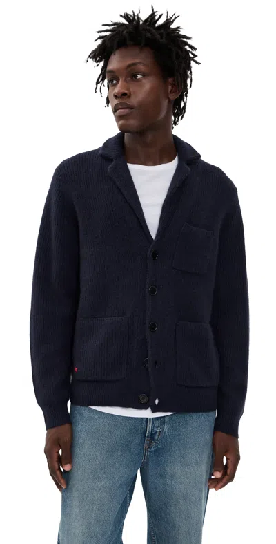 ALEX MILL MITCHELL CARDIGAN IN WASHED CASHMERE NAVY