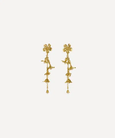 ALEX MONROE ALEX MONROE 22CT GOLD-PLATED TUMBLING WILDFLOWER PEARL DROP EARRINGS
