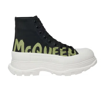 ALEXANDER MCQUEEN ALEXANDER MCQUEEN ALEXANDER MCQUEEN TREAD SLICK BOOT 'GRAFFITI LOGO - BLACK KHAKI' | MEN'S SIZE 40