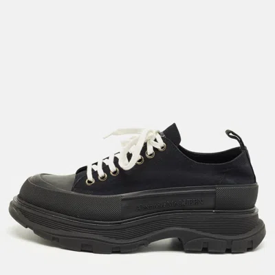 ALEXANDER MCQUEEN BLACK CANVAS AND RUBBER TREAD SLICK LOW TOP SNEAKERS SIZE 42