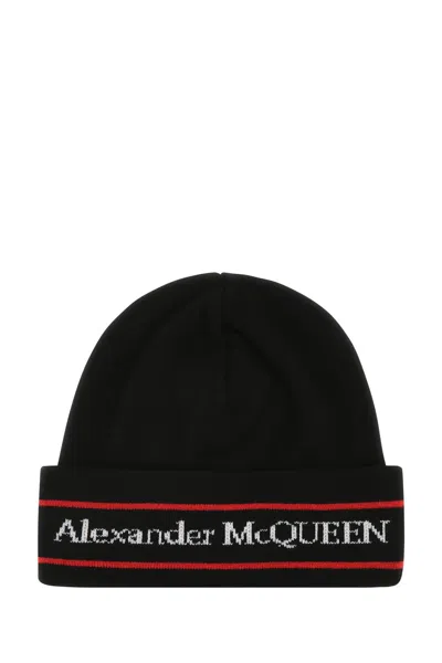 ALEXANDER MCQUEEN BLACK CASHMERE BEANIE HAT