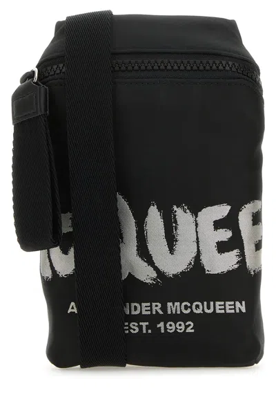 ALEXANDER MCQUEEN BLACK FABRIC MCQUEEN GRAFFITI CROSSBODY BAG