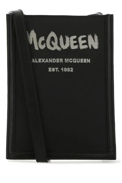 ALEXANDER MCQUEEN BLACK FABRIC MINI EDGE CROSSBODY BAG