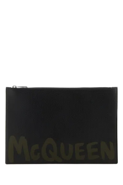 ALEXANDER MCQUEEN BLACK LEATHER CLUTCH