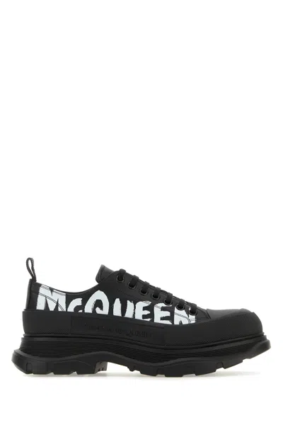 ALEXANDER MCQUEEN BLACK LEATHER TREAD SLICK SNEAKERS