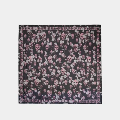 ALEXANDER MCQUEEN BLOSSOM SKULL SCARF - ALEXANDER MCQUEEN - WOOL - BLACK/PINK