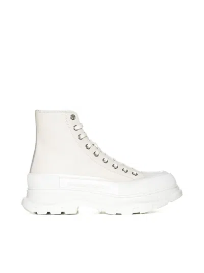 ALEXANDER MCQUEEN SAND LEATHER TREAD SLICK SNEAKERS