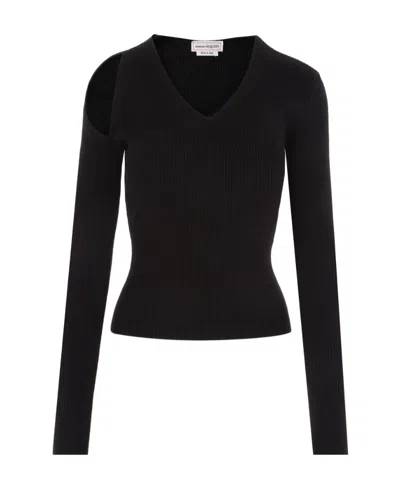 ALEXANDER MCQUEEN ALEXANDER MCQUEEN CUT-OUT DETAILED V-NECK JUMPER