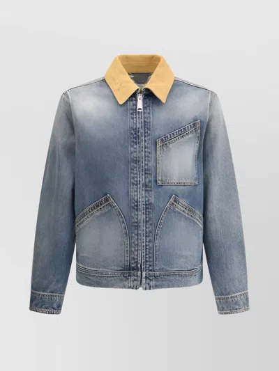 ALEXANDER MCQUEEN DENIM JACKET WITH ICONIC COLLAR AND POCKETS