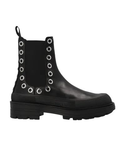 ALEXANDER MCQUEEN ALEXANDER MCQUEEN STACK CHELSEA EYELET DETAILED BOOTS