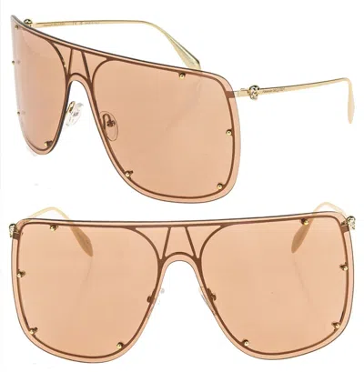 ALEXANDER MCQUEEN ALEXANDER MCQUEEN GOLD SKULL BROWN METAL SHIELD MASK SUNGLASSES AM0313S 0313 002