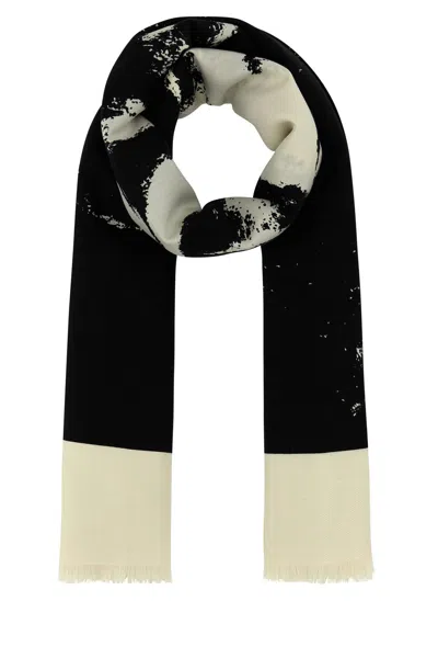 ALEXANDER MCQUEEN IVORY SILK BLEND SCARF