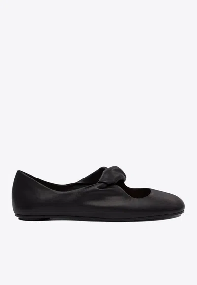 ALEXANDER MCQUEEN KNOTTED-STRAP LEATHER BALLET FLATS