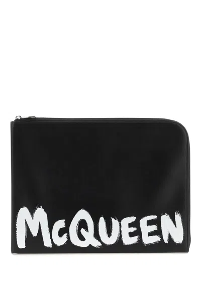 ALEXANDER MCQUEEN BLACK LEATHER DOCUMENT HOLDER