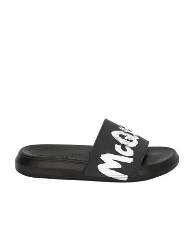 ALEXANDER MCQUEEN ALEXANDER MCQUEEN GRAFITTI LOGO PRINTED SLIP-ON SLIDES