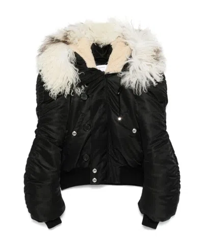 ALEXANDER MCQUEEN ALEXANDER MCQUEEN SHEARLING TRIM RUCHED BOMBER JACKET