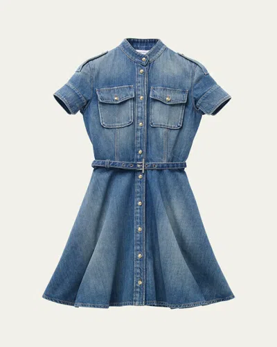 ALEXANDER MCQUEEN SHORT-SLEEVE BELTED DENIM MINI SHIRTDRESS