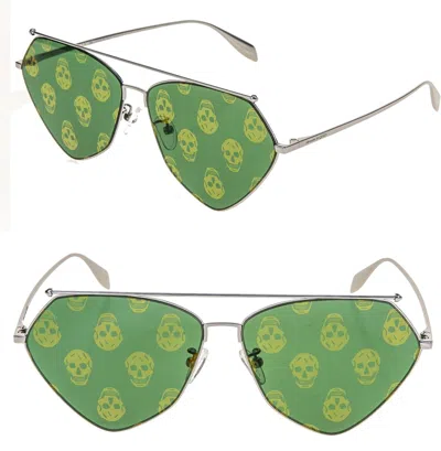 ALEXANDER MCQUEEN ALEXANDER MCQUEEN SILVER GREEN FLOATING SKULL METAL SUNGLASSES AM0317S 0317 003