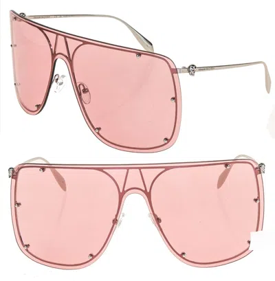 ALEXANDER MCQUEEN ALEXANDER MCQUEEN SILVER SKULL PINK METAL SHIELD MASK SUNGLASSES AM0313S 0313