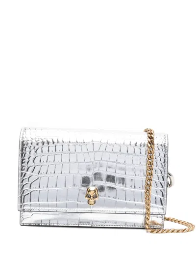 ALEXANDER MCQUEEN SKULL-EMBELLISHED CROCODILE-EFFECT BAG