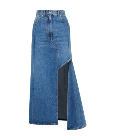 ALEXANDER MCQUEEN ALEXANDER MCQUEEN SLASHED CUT-OUT DENIM MIDI SKIRT