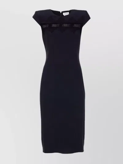 ALEXANDER MCQUEEN SLIT BACK CAP SLEEVE CREWNECK LACE MIDI DRESS