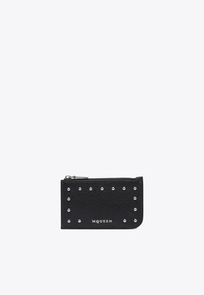 ALEXANDER MCQUEEN STUDDED LOGO LETTERING LEATHER CARDHOLDER