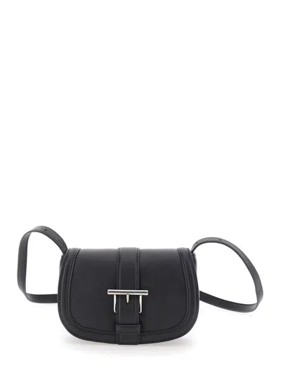 ALEXANDER MCQUEEN ALEXANDER MCQUEEN WOMEN 'SATCHEL MINI' BLACK CROSSBODY BAG WITH T-BUCKLE AND EMBOSSED LOGO IN LEATHE