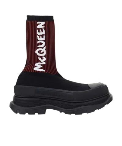 ALEXANDER MCQUEEN ALEXANDER MCQUEEN LOGO INTARSIA HIGH ANKLE SOCK BOOTS