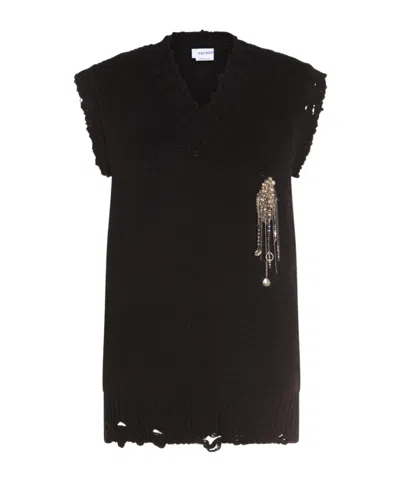 ALEXANDER MCQUEEN ALEXANDER MCQUEEN V-NECK DISTRESSED EMBELLISHED KNITTED TOP