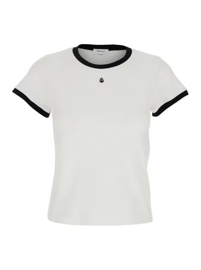 ALEXANDER MCQUEEN ALEXANDER MCQUEEN WOMEN WHITE CREWNECK T-SHIRT WITH LOGO EMBROIDERY ON THE FRONT AND CONTRASTING DET