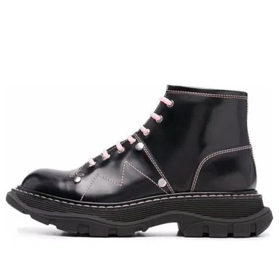 ALEXANDER MCQUEEN (WMNS) Alexander McQueen Contrast Stitch Tread Lace Up Boots 'Black Pink'