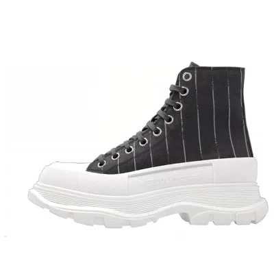 ALEXANDER MCQUEEN (WMNS) Alexander McQueen Tread Slick Lace Up Ankle Sneakers 'Black Striped'
