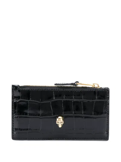 ALEXANDER MCQUEEN ALEXANDER MCQUEEN WOMEN'S SKULL ZIPPED LEATHER CARD CASE