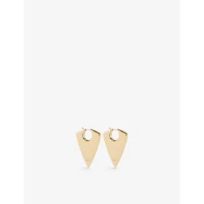 ALEXANDER MCQUEEN WOMENS 0935 GOLD ARROW BRAND-TEXT POLISHED BRASS HOOP EARRINGS