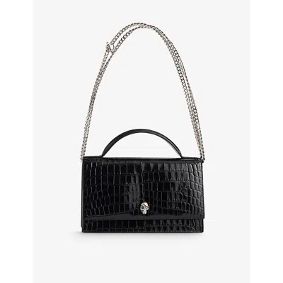 ALEXANDER MCQUEEN WOMENS BLACK SKULL CROC-EMBOSSED THE MEDIUM LEATHER CROSSBODY BAG