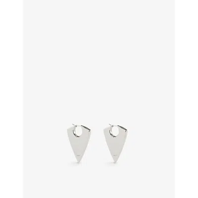 ALEXANDER MCQUEEN WOMENS PALLADIUM ARROW BRAND-TEXT POLISHED BRASS HOOP EARRINGS