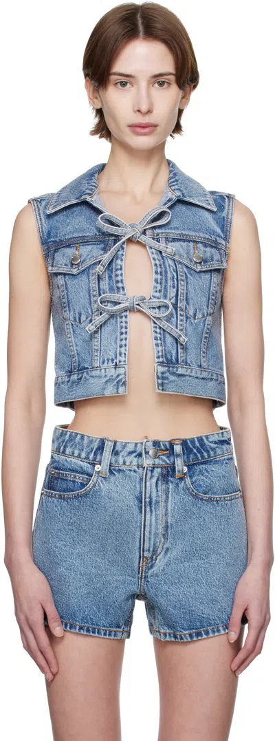 ALEXANDER WANG BLUE CLEAR BEAD HOTFIX DENIM VEST