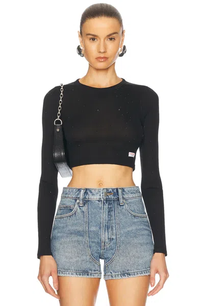 ALEXANDER WANG CRYSTAL HOTFIX CROPPED LONG SLEEVE TOP