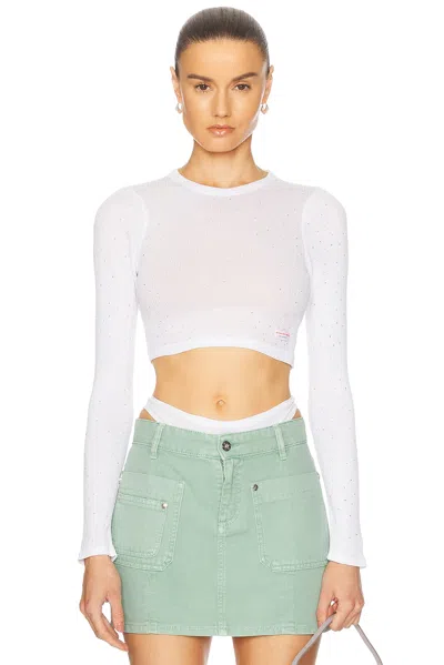 ALEXANDER WANG CRYSTAL HOTFIX CROPPED LONG SLEEVE TOP