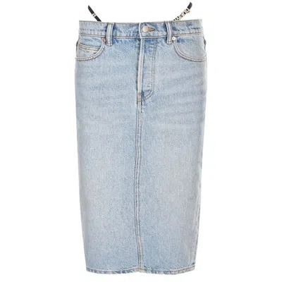 ALEXANDER WANG ALEXANDER WANG LADIES VINTAGE FADED INDIGO THONG-STRAP DENIM MIDI SKIRT
