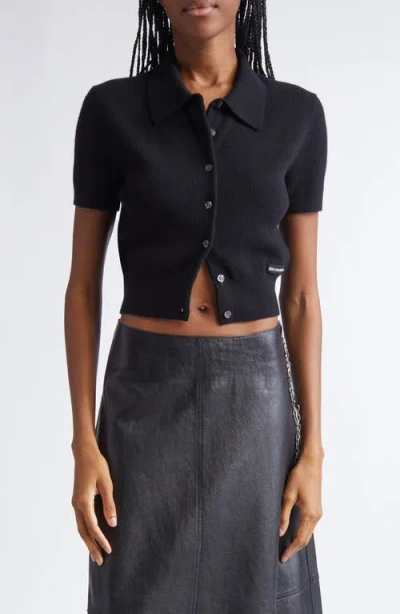 ALEXANDER WANG ALEXANDER WANG LOGO SHORT SLEEVE WOOL CROP CARDIGAN