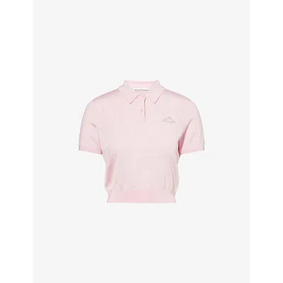 ALEXANDER WANG OMENS SHORT-SLEEVE MESH-KNIT POLO T-SHIRT LIGHT PINK XS