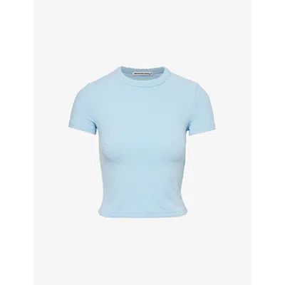 ALEXANDER WANG OMENS SKY BLUE BABY LOGO-JACQUARD STRETCH-FLEECE T-SHIRT