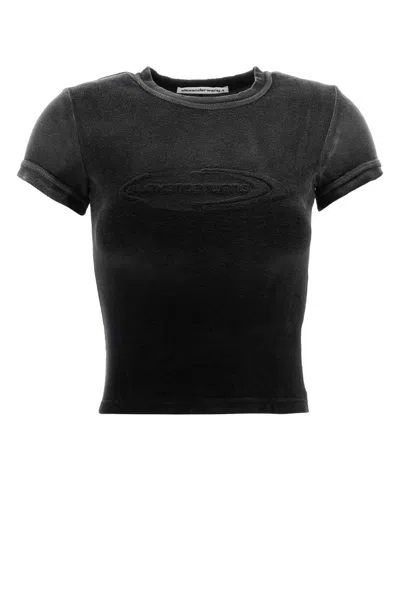 ALEXANDER WANG T T BY ALEXANDER WANG BLACK STRETCH TERRY FABRIC T SHIRT